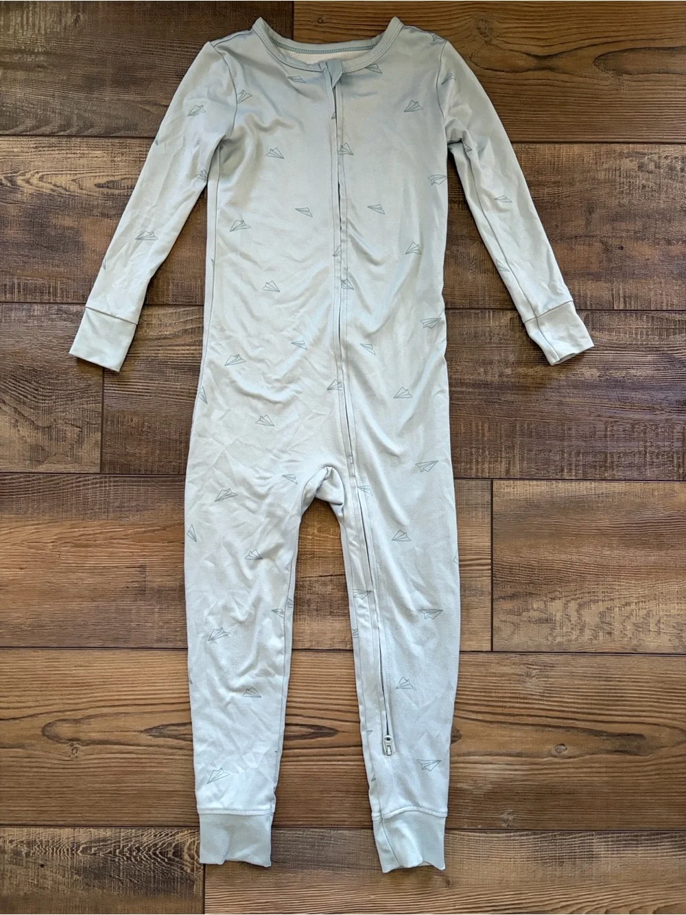 cloud island Blue Paper Plane & Beige Moon Print One-Piece Pajamas